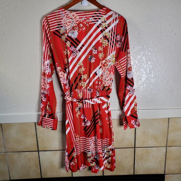 Boston Proper Red floral & stripe wrap dress - Picture 7 of 11